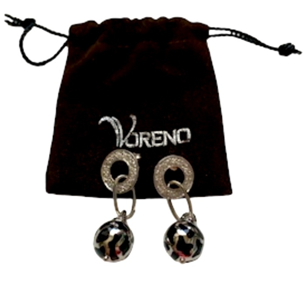 VORENO Sterling Silver and Black Dangle Earrings w/ Cubic Zirconia 925 Stamped - Picture 1 of 8